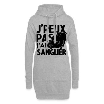 Je Peux Pas J'ai Sanglier Humour Chasse humorist - Sweat-shirt à capuche long Femme - gris chiné - Devant