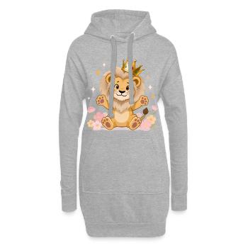 🦁 Löwe mit Krone und Blumen - Hoodie-Kleid - Grau meliert - Vorne