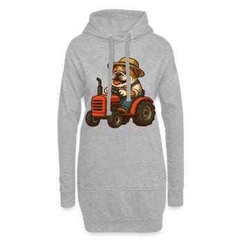 Niedlicher Bulldoggenbauer fährt roten Traktor-Cartoon - Hoodie-Kleid - Grau meliert - Vorne