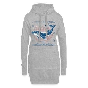 Mystischer Retro-Wal im Kosmos - Hoodie-Kleid - Grau meliert - Vorne