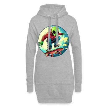 Skater Alien / Skateboarder - Hoodie-Kleid - Grau meliert - Vorne