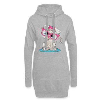 Kätzchen mit rosa Brille und Schleife - Hoodie-Kleid - Grau meliert - Vorne
