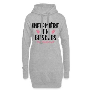 Infirmière En Baskets Humour Hôpital Basket - Sweat-shirt à capuche long Femme - gris chiné - Devant