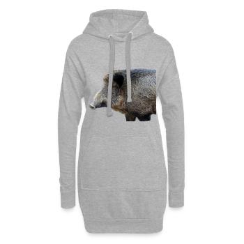 Sanglier Sanglier Porc Truie Cochon - Sweat-shirt à capuche long Femme - gris chiné - Devant