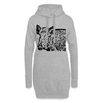 Sanglier Sanglier Porc Truie Cochon - Sweat-shirt à capuche long Femme - gris chiné - Devant