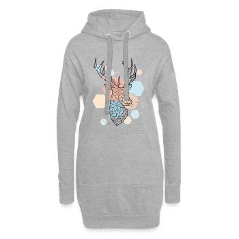 Low Poly Art Deer Triangle Streetwear Esthétique - Sweat-shirt à capuche long Femme - gris chiné - Devant