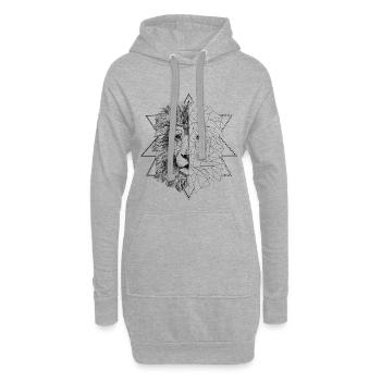 Schwarzer Tattoo inspirierter Löwe | Low Poly Art - Hoodie-Kleid - Grau meliert - Vorne