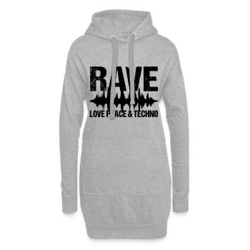 Rave Love Peace Techno Musique - Sweat-shirt à capuche long Femme - gris chiné - Devant