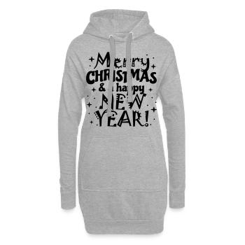 Fröhliche Weihnachten, Frohes neues Jahr - Hoodie-Kleid - Grau meliert - Vorne
