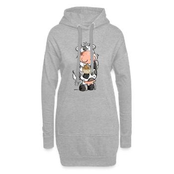 Kuh mit Muffin - Hoodie-Kleid - Grau meliert - Vorne