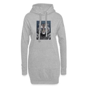 Tête de tigre royal noir et gris aux yeux bleus - Sweat-shirt à capuche long Femme - gris chiné - Devant
