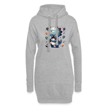 Cute Dino Flutist Plays Recorder - Hoodie Dress - heather grey - Front