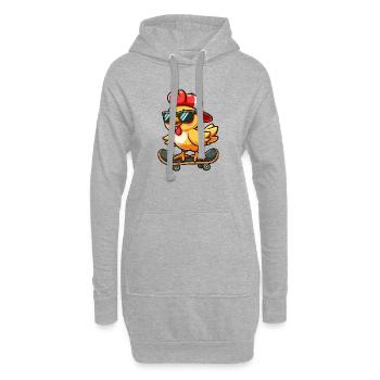 poulet poule coq planche à roulettes bande dessinée dessin animé - Sweat-shirt à capuche long Femme - gris chiné - Devant