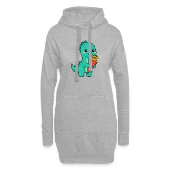 Langhals Dino mit Schultüte | Einschulung 2026 - Hoodie-Kleid - Grau meliert - Vorne