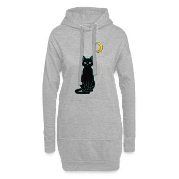 Nuit du chat noir avec ballon lunaire - Sweat-shirt à capuche long Femme - gris chiné - Devant