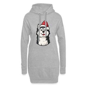 Chiot Père Noël husky - Sweat-shirt à capuche long Femme - gris chiné - Devant