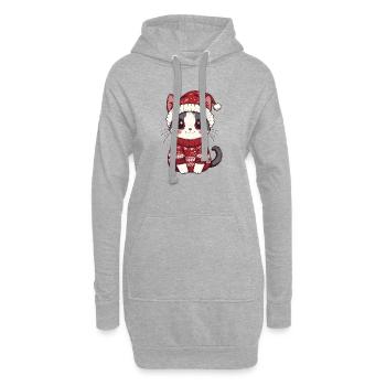 Noël chat - Sweat-shirt à capuche long Femme - gris chiné - Devant