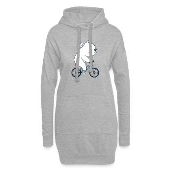 White bear cub on kawaii bike - Hoodie Dress - heather grey - Front