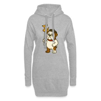 Bouledogue artistique tenant un chien ballon doré - Sweat-shirt à capuche long Femme - gris chiné - Devant