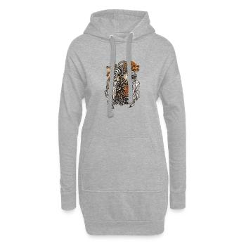 Schwarz-Weiß Botanische Spirale - Hoodie-Kleid - Grau meliert - Vorne