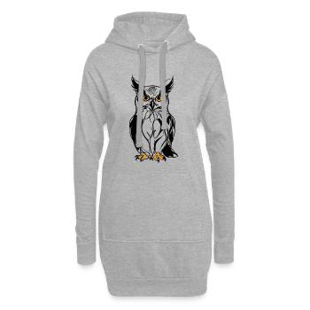 Nacht-Eule Silhouette mit Goldaugen - Hoodie-Kleid - Grau meliert - Vorne
