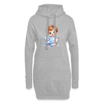 Bébé avec biberon et ours en peluche - Sweat-shirt à capuche long Femme - gris chiné - Devant