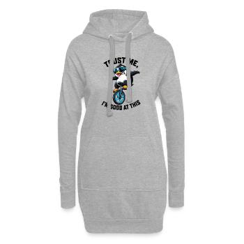 Cooler Pinguin auf Einrad lustiger Spruch - Hoodie-Kleid - Grau meliert - Vorne