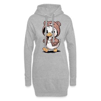 Kawaii Entchen mit farbenfrohem Teddy Bär Outfit - Hoodie-Kleid - Grau meliert - Vorne