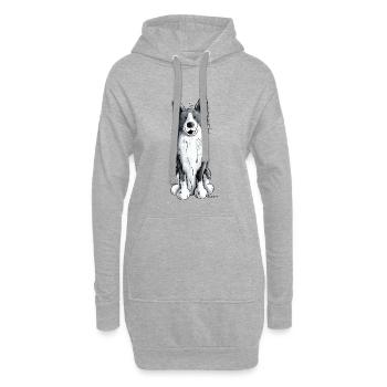 Fröhlicher Border Collie - Hoodie-Kleid - Grau meliert - Vorne
