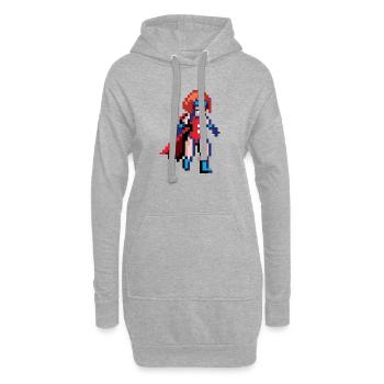 Pixel Superheldin – Fliegende Heldin mit blauer Brille - Hoodie-Kleid - Grau meliert - Vorne