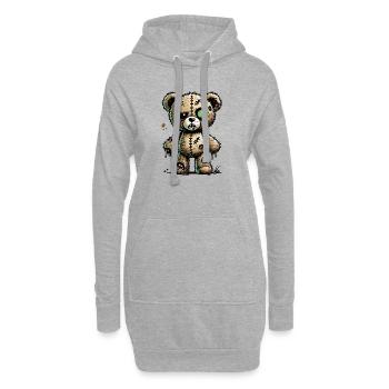 gruseliger faszinierender Zombie-Teddy - Hoodie-Kleid - Grau meliert - Vorne