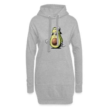 Coole Avocado mit Skateboard und Sonnenbrille - Hoodie-Kleid - Grau meliert - Vorne