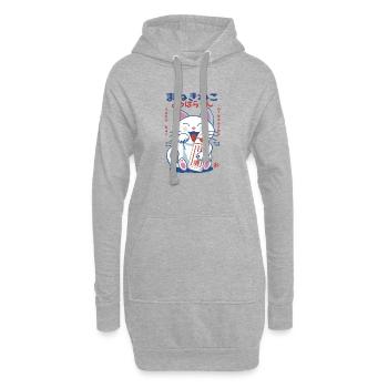 Chat chanceux ivre de saké - Sweat-shirt à capuche long Femme - gris chiné - Devant