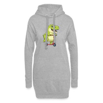 mignon Dino T-Rex scooter scooter dessin animé enfants - Sweat-shirt à capuche long Femme - gris chiné - Devant