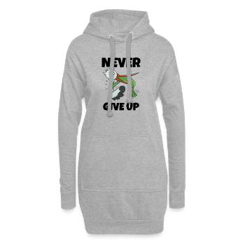 Niemals aufgeben, Frosch würgt Storch – lustige Motivation - Hoodie-Kleid - Grau meliert - Vorne