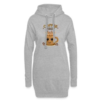 Café d’abord – Kawaii | Motif de tasse de café - Sweat-shirt à capuche long Femme - gris chiné - Devant