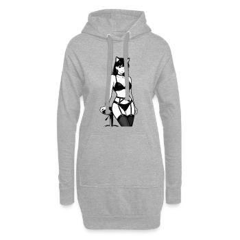 Neko Sexy Girl : Chat manga en noir et blanc - Sweat-shirt à capuche long Femme - gris chiné - Devant