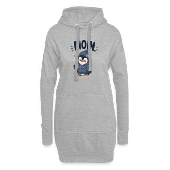 Pinguin im Hoodie mit Kaffee - Hoodie-Kleid - Grau meliert - Vorne