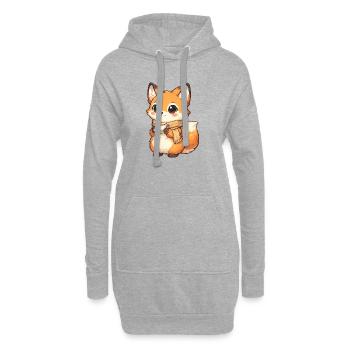 Renard câlin avec thé et écharpe - Sweat-shirt à capuche long Femme - gris chiné - Devant