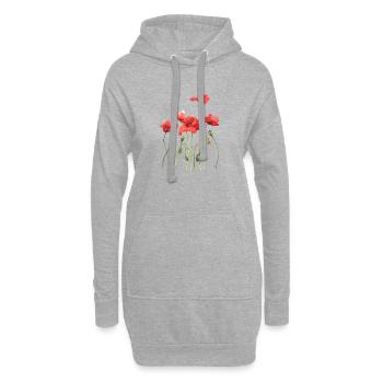 Coquelicots rouges - Sweat-shirt à capuche long Femme - gris chiné - Devant