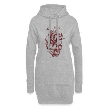 Coeur et fil de fer barbelé - Sweat-shirt à capuche long Femme - gris chiné - Devant