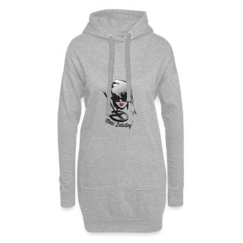 Frauengesicht von Sondlerin mit Metalldetektor - Hoodie-Kleid - Grau meliert - Vorne