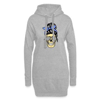 Totenkopf - Frau mit Sonnenbrille, retro - Hoodie-Kleid - Grau meliert - Vorne