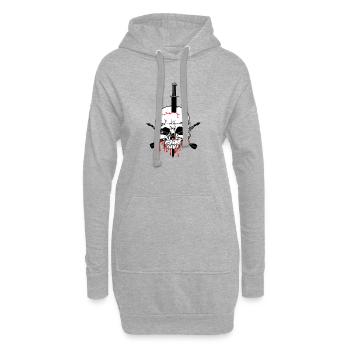 Crâne percé d’épée et de deux sangs - Sweat-shirt à capuche long Femme - gris chiné - Devant