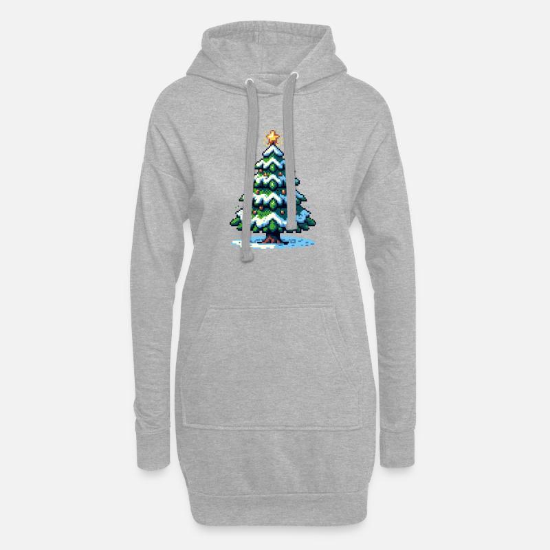 Pixel Weihnachtsbaum - Hoodie-Kleid - Grau meliert