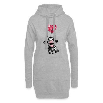 Springendes Kälbchen mit Herzballon - Kuh Kalb - Hoodie-Kleid - Grau meliert - Vorne