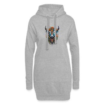 Blumenbedeckter Bison in Farbenpracht - Hoodie-Kleid - Grau meliert - Vorne