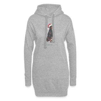 Dobermann Hund mit Santa Hut - Hoodie-Kleid - Grau meliert - Vorne