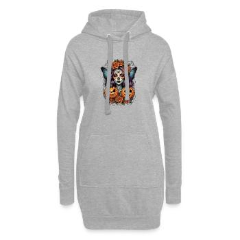 Halloween Hexenportrait mit Kürbissen - Hoodie-Kleid - Grau meliert - Vorne