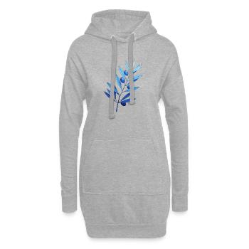 Zweig | Blaues Blattgeäst mit Blaubeeren - Hoodie-Kleid - Grau meliert - Vorne